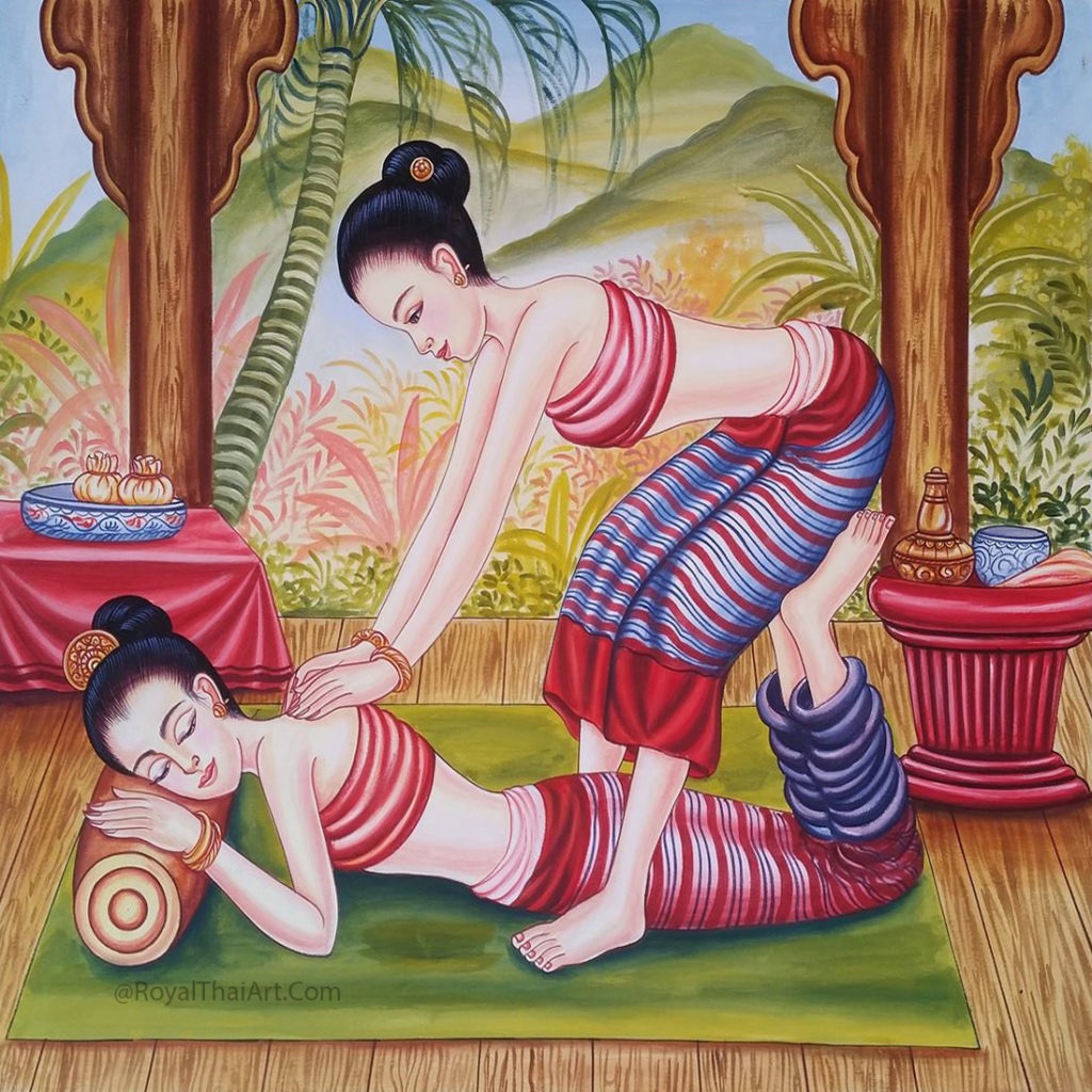 a traditional Thai painting of a massage